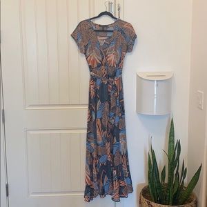 Retro Billowy Surplice Maxi Dress